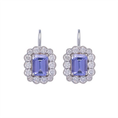 Zlaté náušnice s přírodními tanzanity a přírodními diamanty