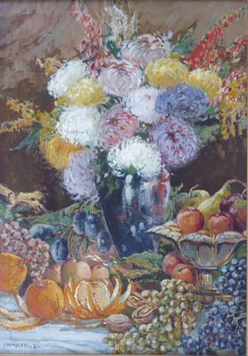 Zdeněk Nemastil - Zátiší s květinami, ovocem a mísou