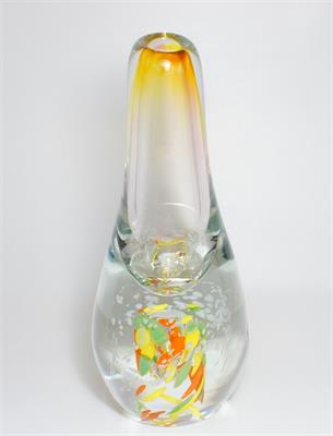 Masivní hutní váza zatavený barevný dekor - sklárna BERÁNEK