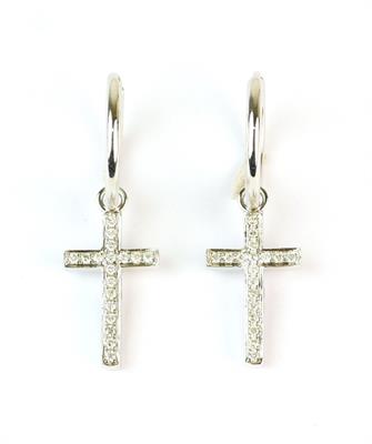 Zlaté náušnice s brilianty - křížky