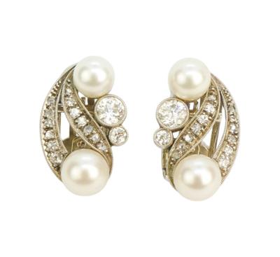 Zlaté náušnice s brilianty a perlami