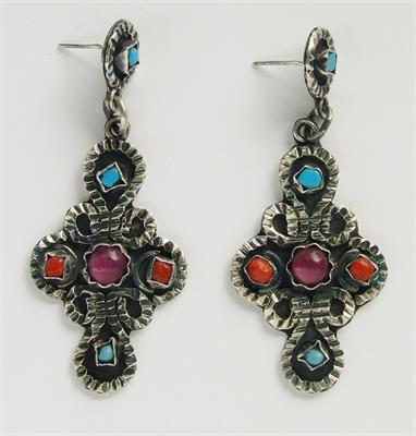 925 Ag náušnice s barevnými kameny, MEXICO