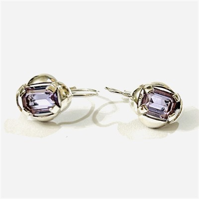 Stříbrné starožitné náušnice s fialovými kameny