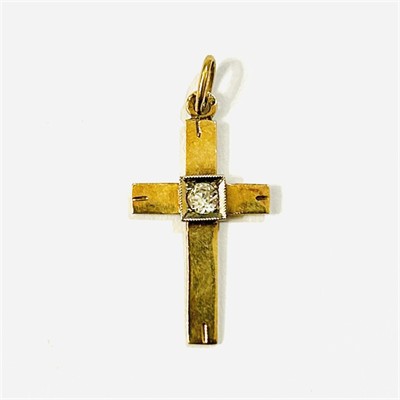 Zlatý art-deco přívěšek "kříž" s leukosafírem