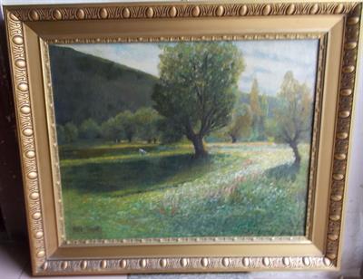 Jarní krajina s loukou a stromem, Petr Jaroš, *1859 v Praze