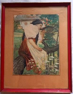 Chodská žena v zamyšlení, malíř Martinovský, rok 1938