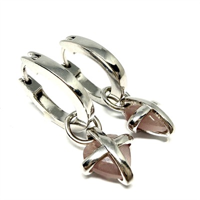 Stříbrné náušnice s růženínovým ověsem - srdce