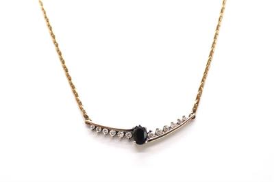 Zlatý náhrdelník s diamanty a safírem