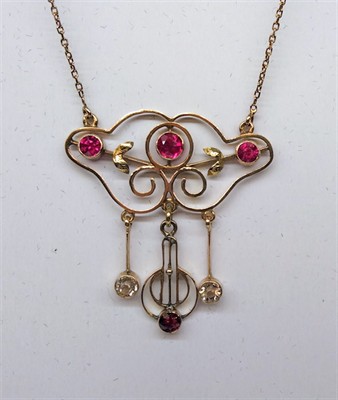 Zlatý postsecesní náhrdelník s rubíny a leukosafíry