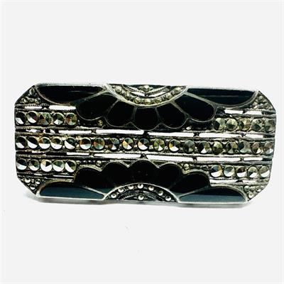 Stříbrná Art deco brož zdobená smalty a markazity