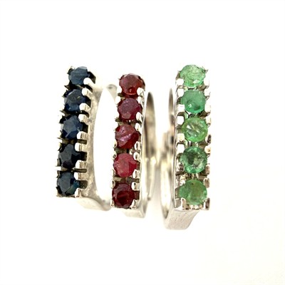 Stříbrný trojprsten - tři prsteny s drahými kameny