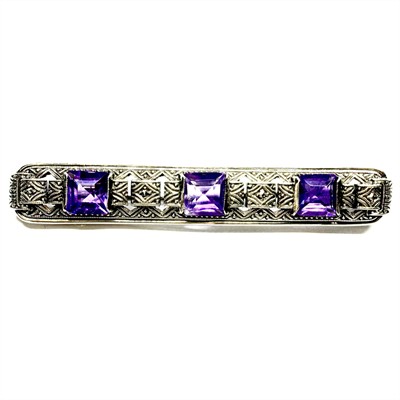 Stříbrná Art deco brož s ametysty