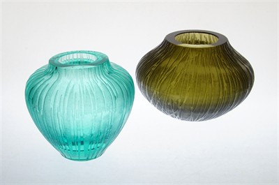 Pár váz leptaný dekor odstín Beryl a Topas, Antonín DROBNÍK