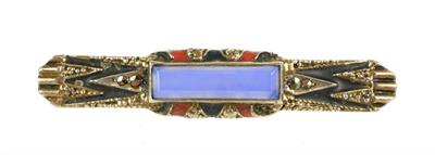 Stříbrná brož s chalzedonem a markazity