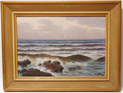 Mořský příboj s působivou oblohou - Viktor Jan RYCHLÍK olej