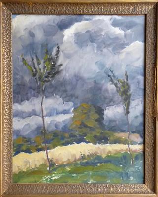 Krajina s obilným polem před bouří