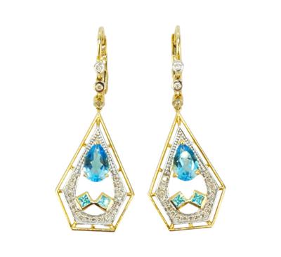 Zlaté náušnice s topazy a brilianty