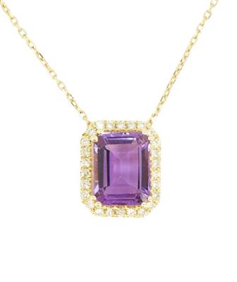 Zlatý náhrdelník s diamanty a ametystem