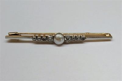Zlatá art-deco brož s diamanty a perlou