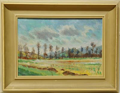 Podzimní krajinomalba - sign. PRAŽÁK 1960 olej na kartonu