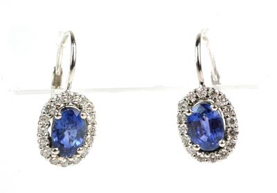 Zlaté náušnice s diamanty a safíry