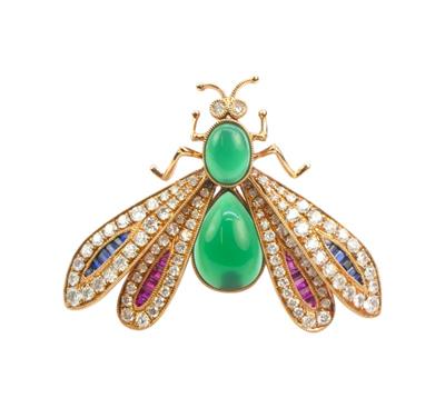 Zlatá brož s brilianty, acháty, rubíny a safíry - můra