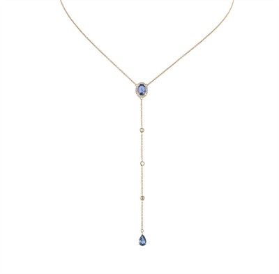 Zlatý náhrdelník s přírodními diamanty 0,15 ct a safíry