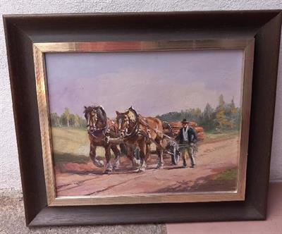 Koňský povoz, signováno Suchomel