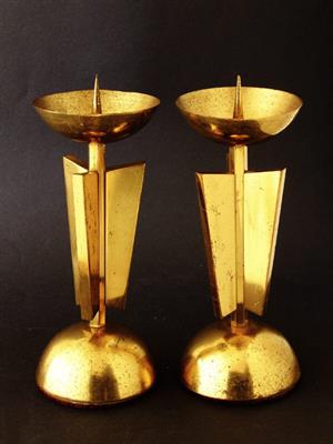 Art deco svícny pár, zlacený kov, kolem r. 1930