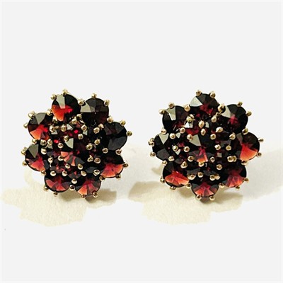 Stříbrné zlacené starožitné náušnice s českými granáty