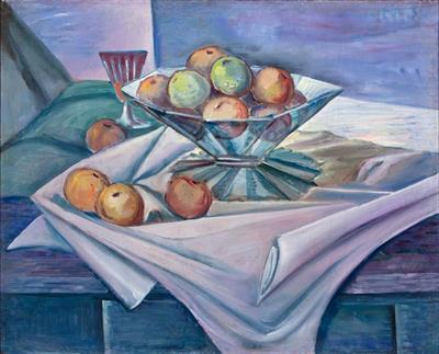 Jindřich Lenhart: Kubistické zátiší / krajina se stafáží