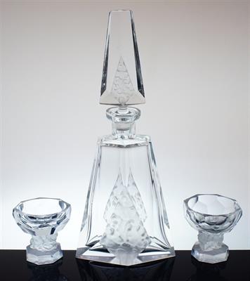 ART - DECO likér souprava fazetově broušené a matované sklo