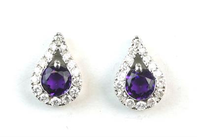 Zlaté náušnice - kapky s ametysty a brilianty