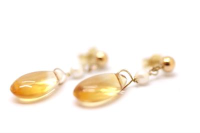 Zlaté náušnice s citríny a perličkami
