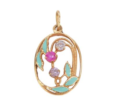Zlatý přívěšek s barevnými kameny a smalty