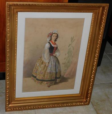 BURDA 1858 - akvarel, biedermeier rám