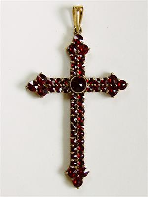 Ag křížek s granáty, puncováno