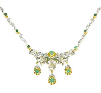 Zlatý náhrdelník se smaragdy a brilianty