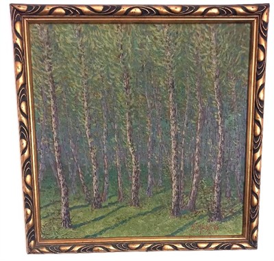 Březový háj, obraz v secesním rámu, F.Michl, *1901