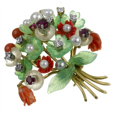 Zlatá brož ve tvaru květinového pugetu