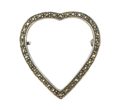 Stříbrná brož s markazity - srdce