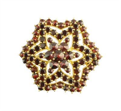 Stříbrná zlacená brož s granáty