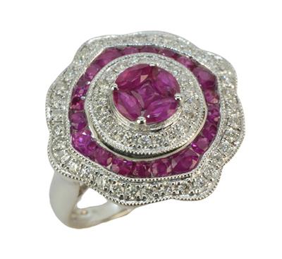 Zlatý prsten s rubíny a brilianty