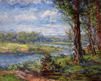 Janeček: Řeka s figurální stafáží.