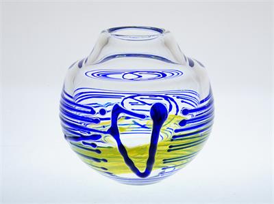 Vázička MOSER organický kobaltově modrý dekor Jiří ŠUHÁJEK