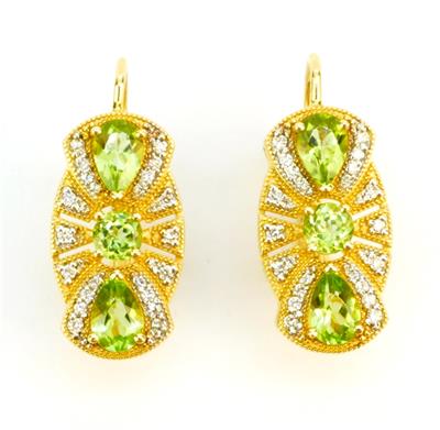 Zlaté náušnice s olivíny a brilianty