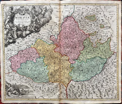 Mapa Moravy, kolem roku 1700, kolorovaná, velká