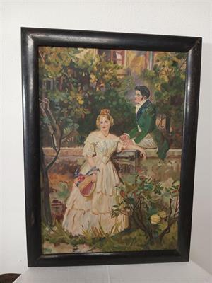 Starý obraz - galantní scéna - olej / plátno