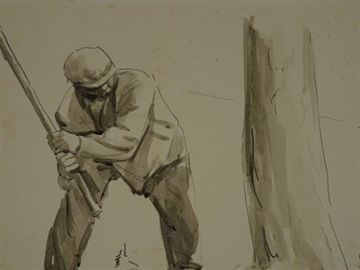 JAN RAMBOUSEK - DŘEVORUBEC, akvarel