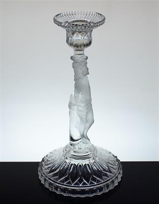 Figurální svícen, velmi staré lisované sklo Svatý Šebestián